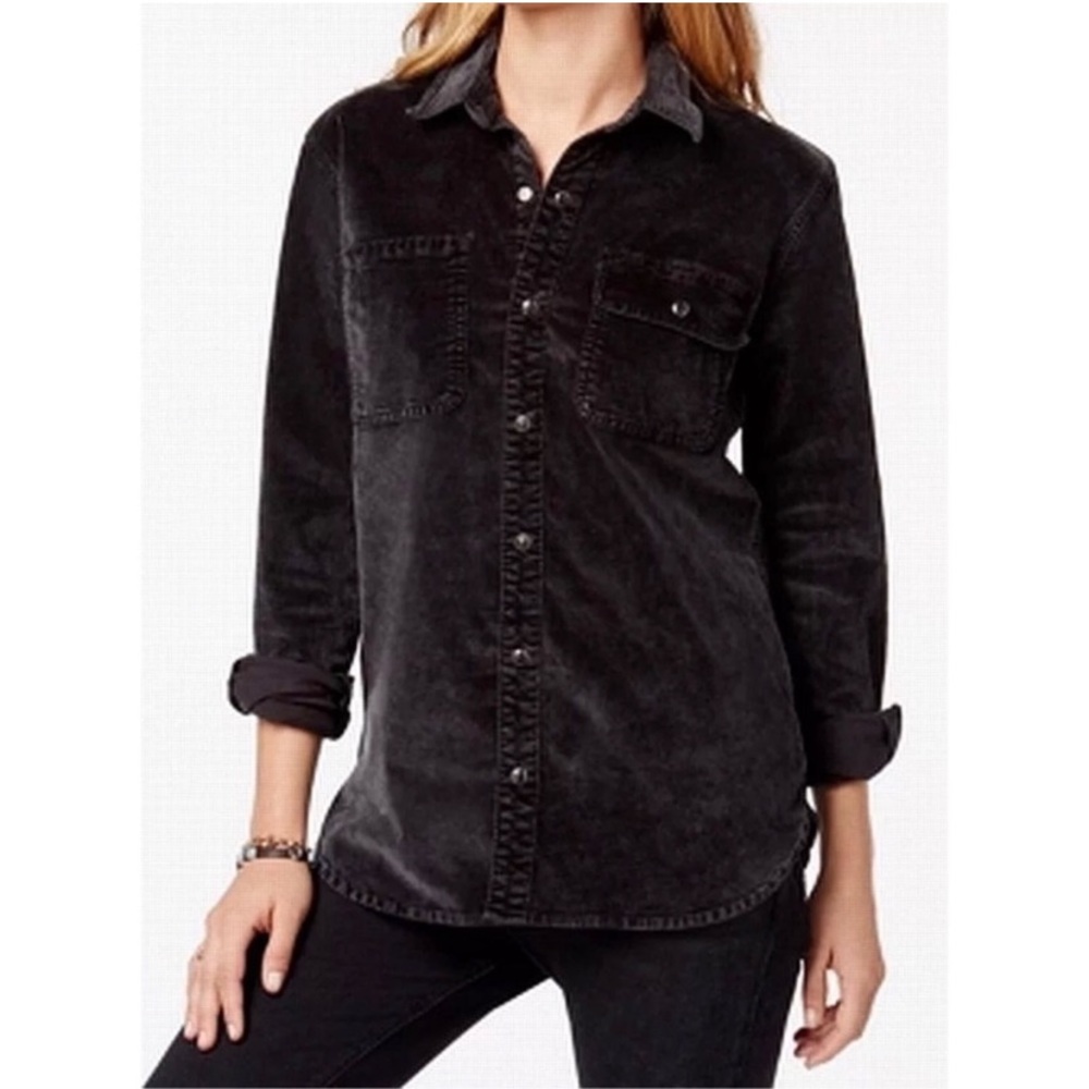 Lucky Brand Utility Black Suede Button Down Shirt size large